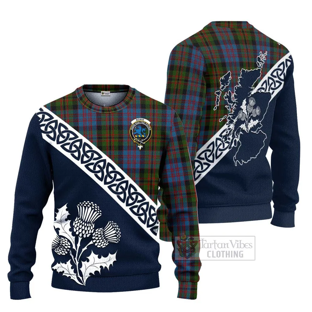 Bowie Tartan Ugly Sweater Featuring Thistle and Scotland Map