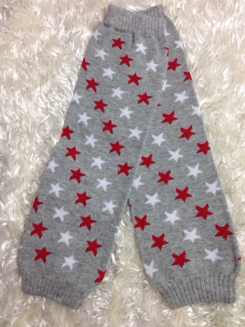 Boys star Leg Warmers-Baby leg warmers/Photo Prop Red. Gray & white STARS