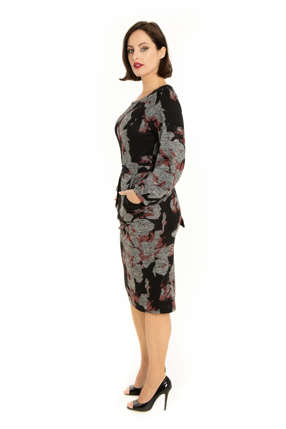 Burn Out Pattern Long Sleeve Knit Pencil Dress