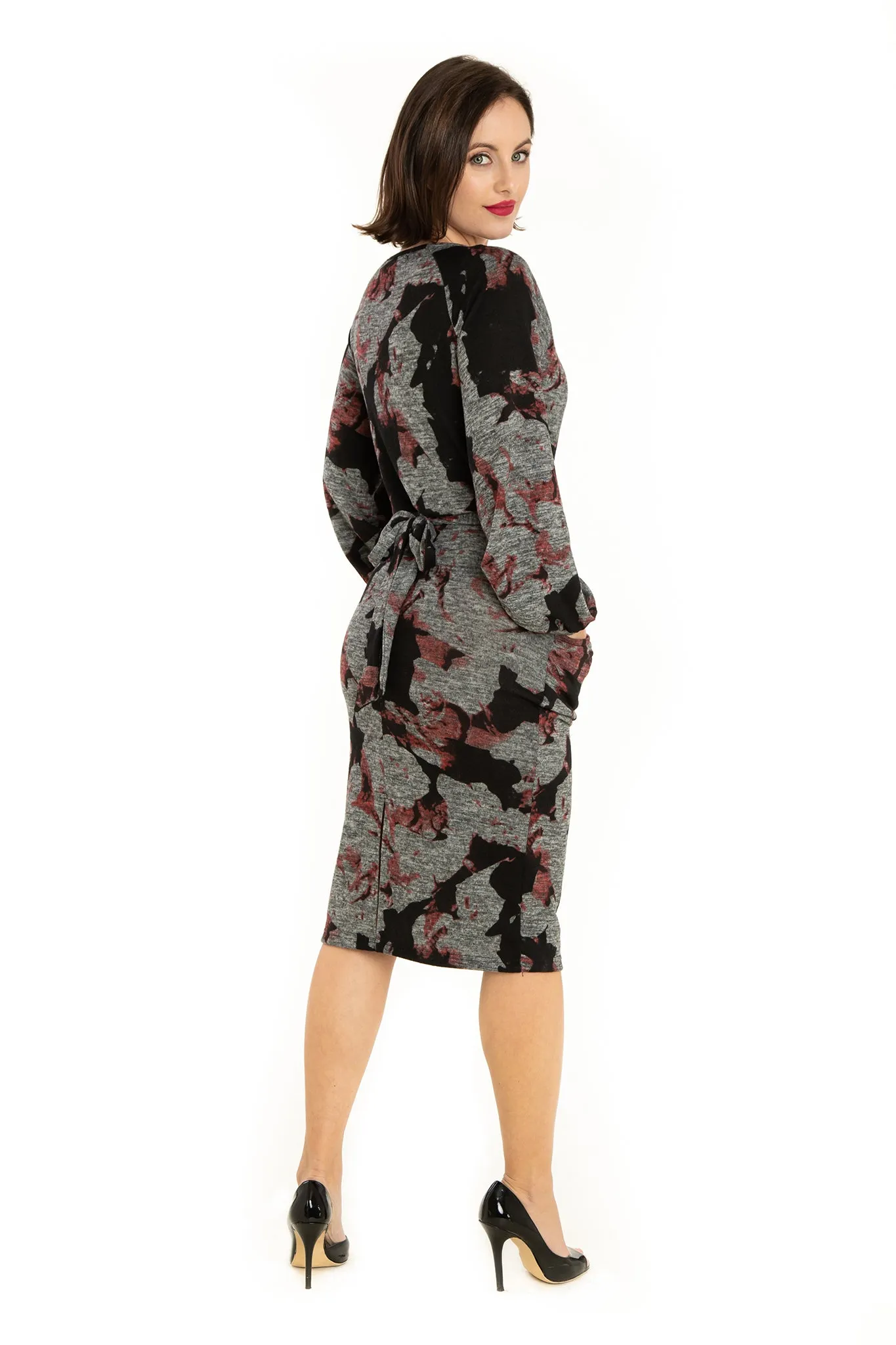 Burn Out Pattern Long Sleeve Knit Pencil Dress