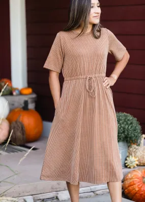 Camel Striped Knit Midi Dress - FINAL SALE