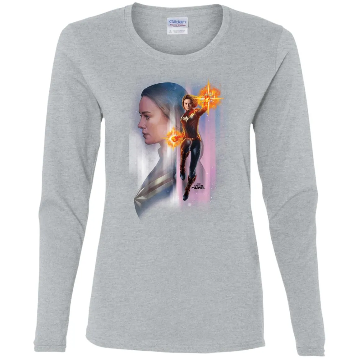 Captain Marvel Flying Space Portrait Women Long Sleeve Shirt