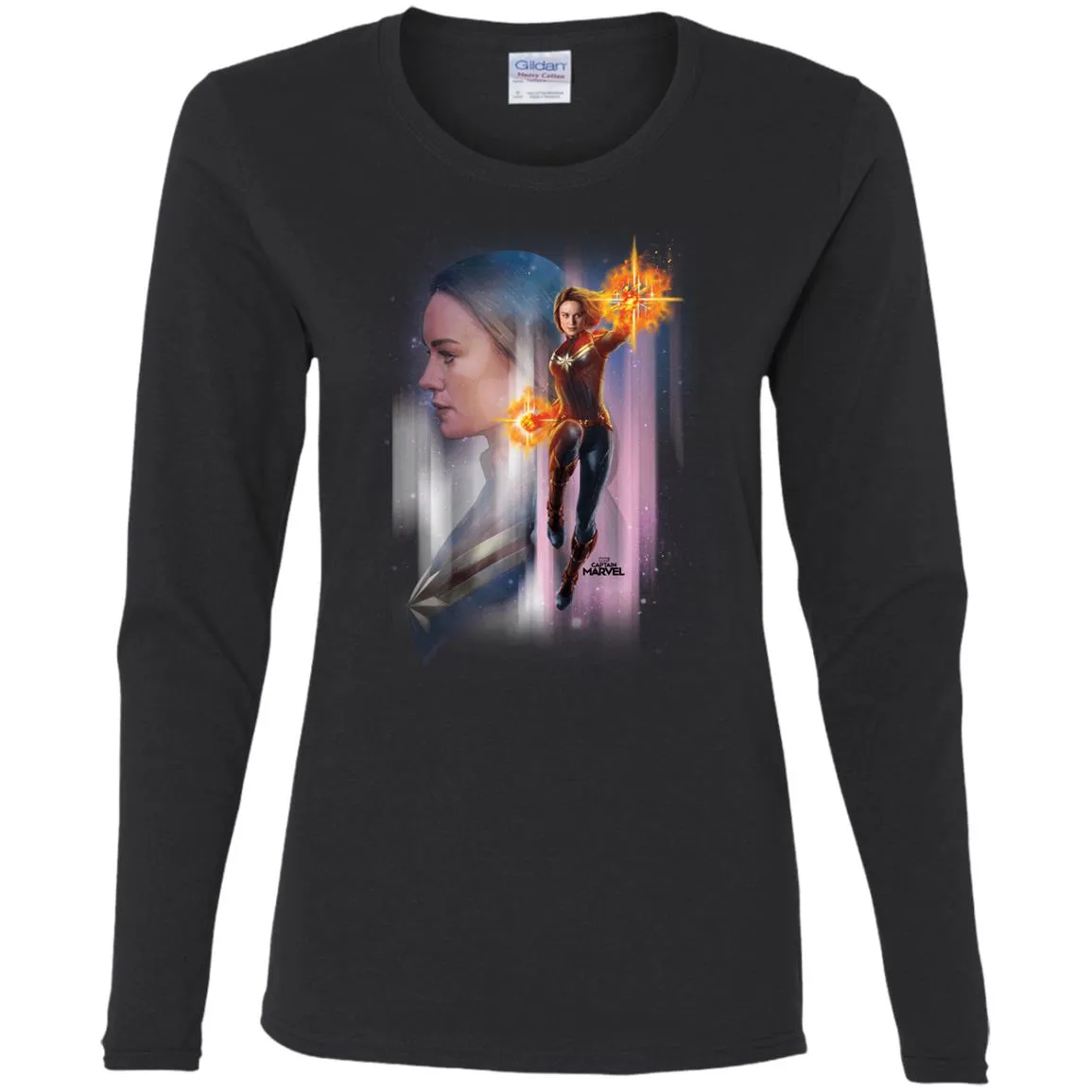 Captain Marvel Flying Space Portrait Women Long Sleeve Shirt