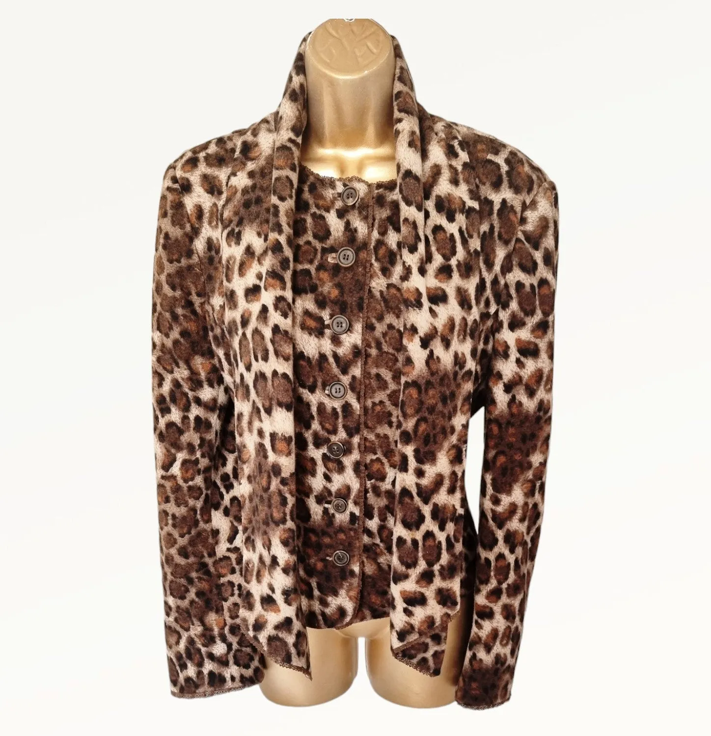 Caroline Charles London Vintage Leopard Print Jacket and Scarf UK 16 US 12 EU 44