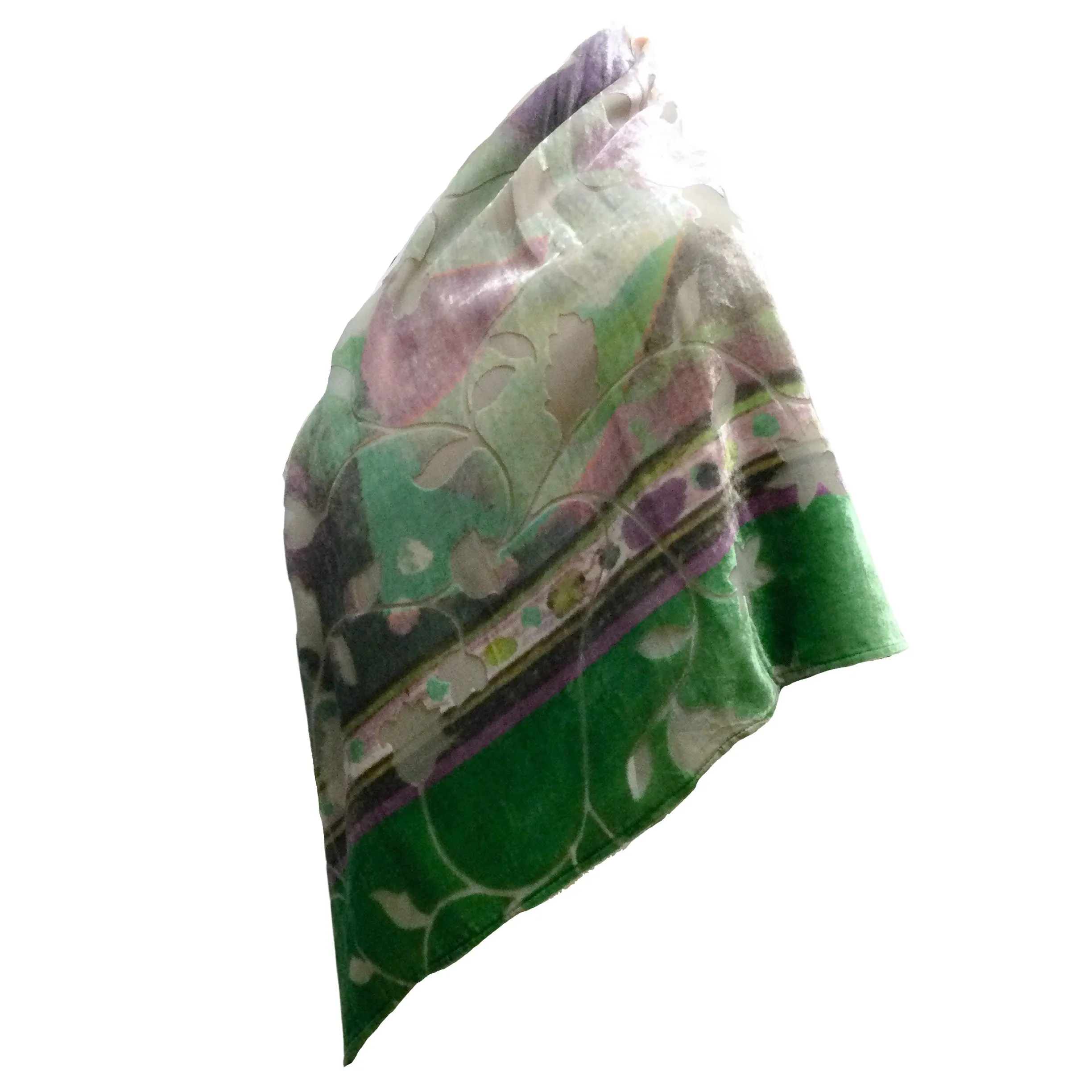 Chanel Green / Purple Leaf Design Square Scarf/Wrap