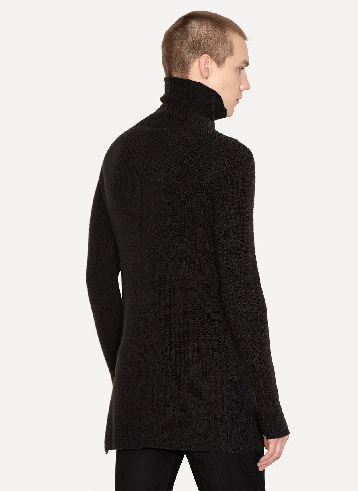 Charcoal Wool Ribbed High Neck Pullover