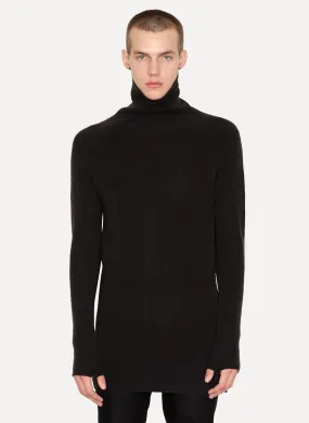 Charcoal Wool Ribbed High Neck Pullover