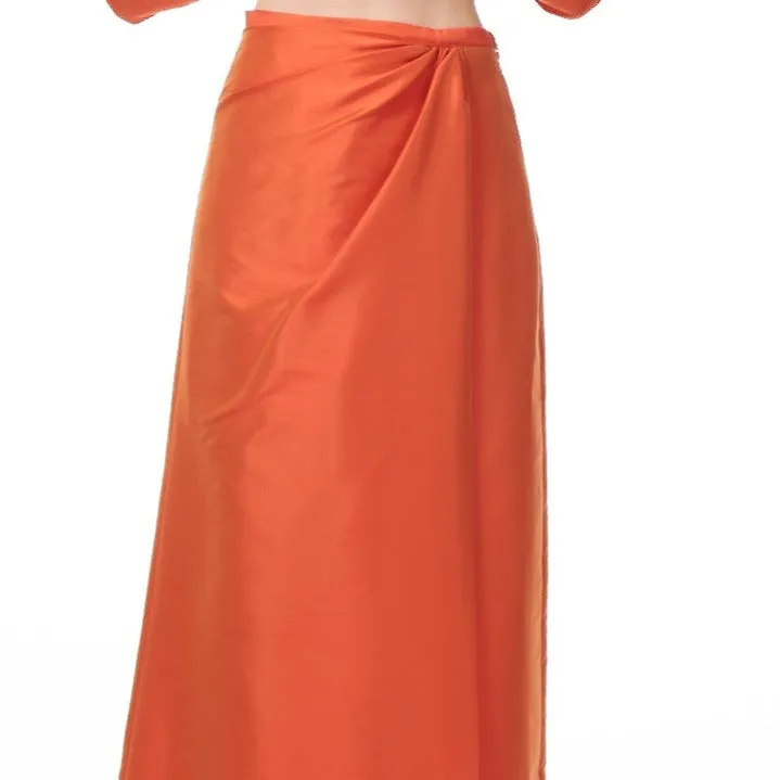 CLASSIC COLORS TAFFETA FAUX WRAP MIDI SKIRT