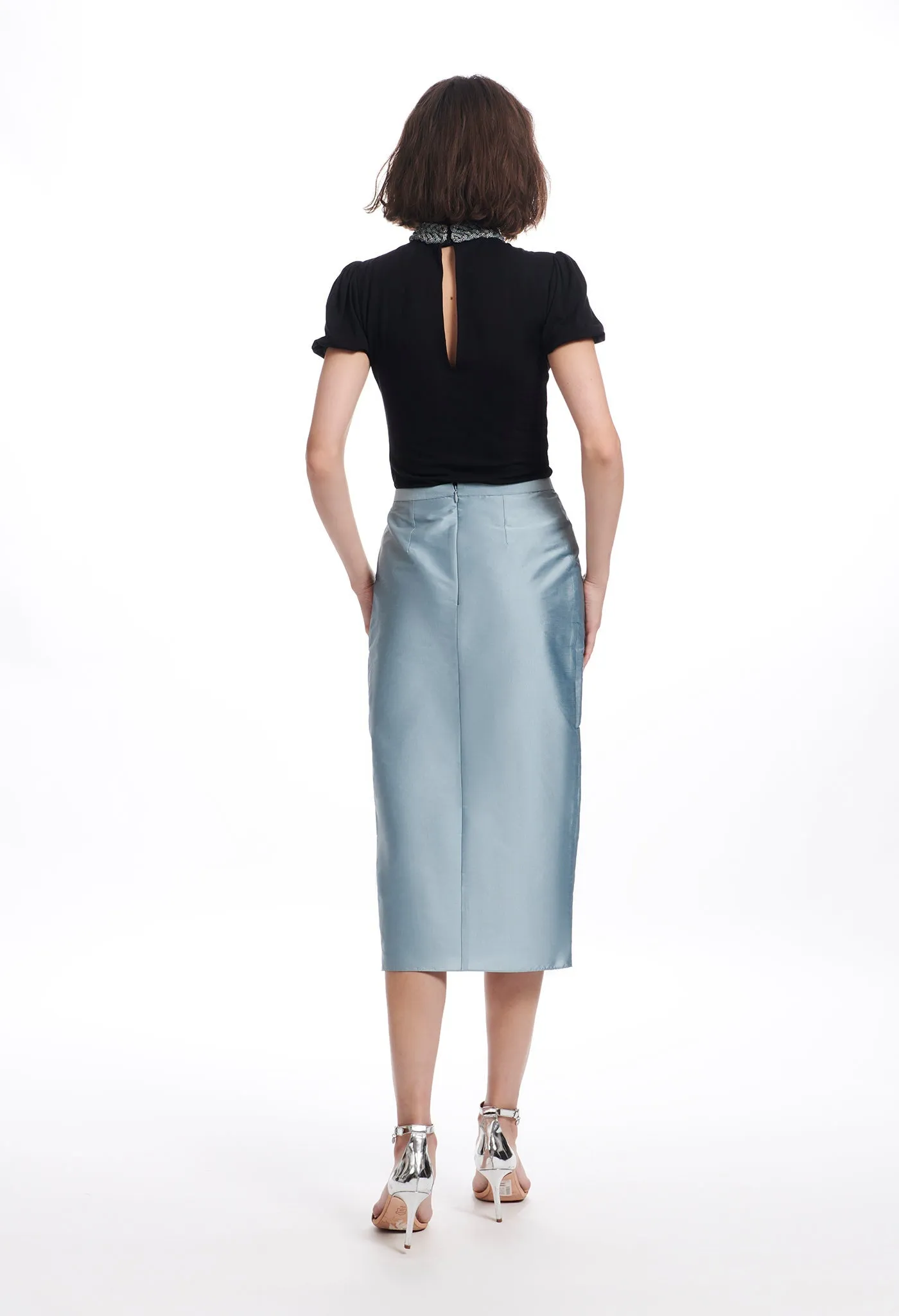 CLASSIC COLORS TAFFETA FAUX WRAP MIDI SKIRT