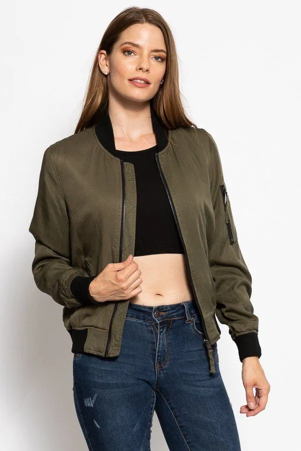 Classic Olive Green Bomber Jacket