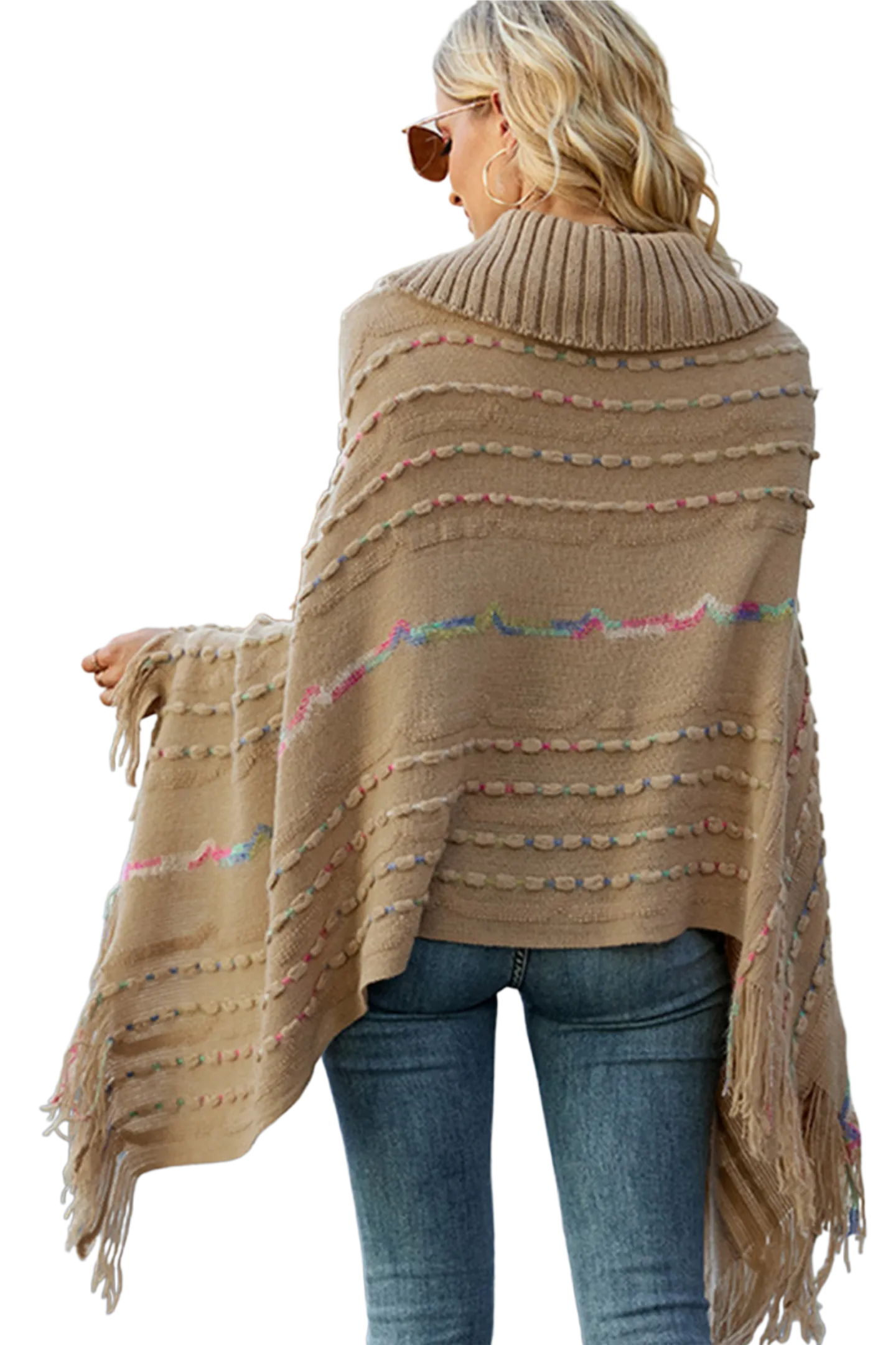 Cloak Sleeve Fringe Detail Poncho