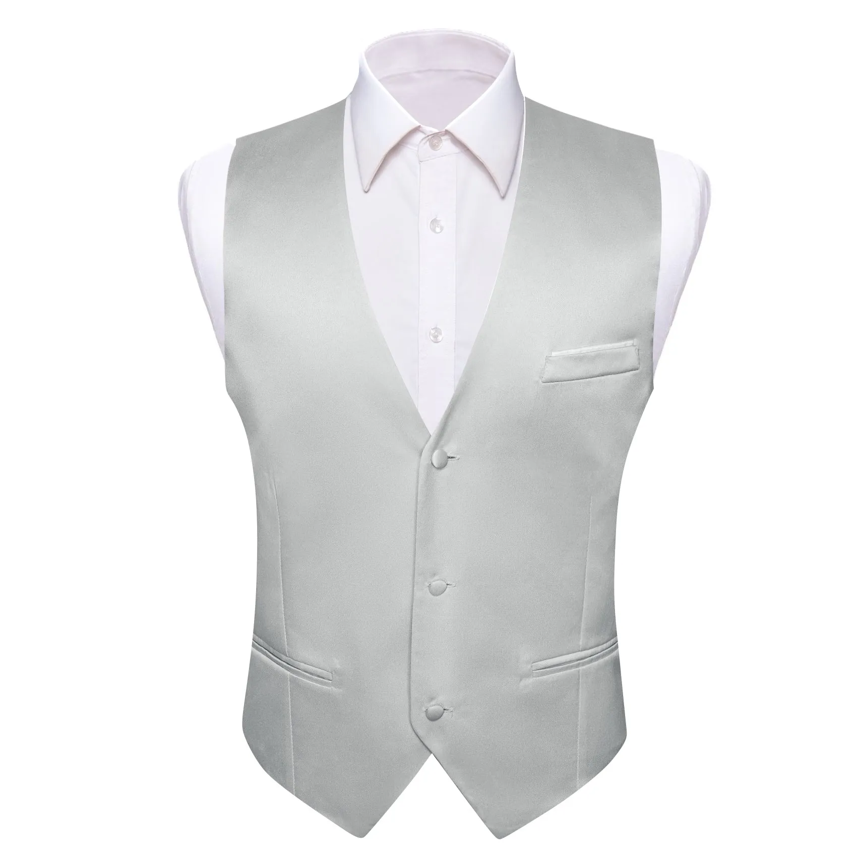 Cloud Grey Solid Silk Men's Vest Bow Tie Set Waistcoat Suit Set