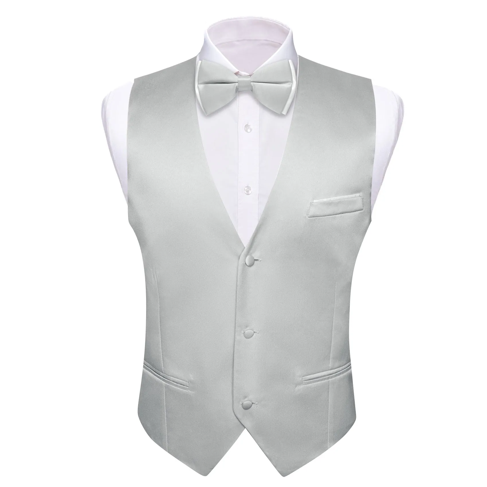 Cloud Grey Solid Silk Men's Vest Bow Tie Set Waistcoat Suit Set