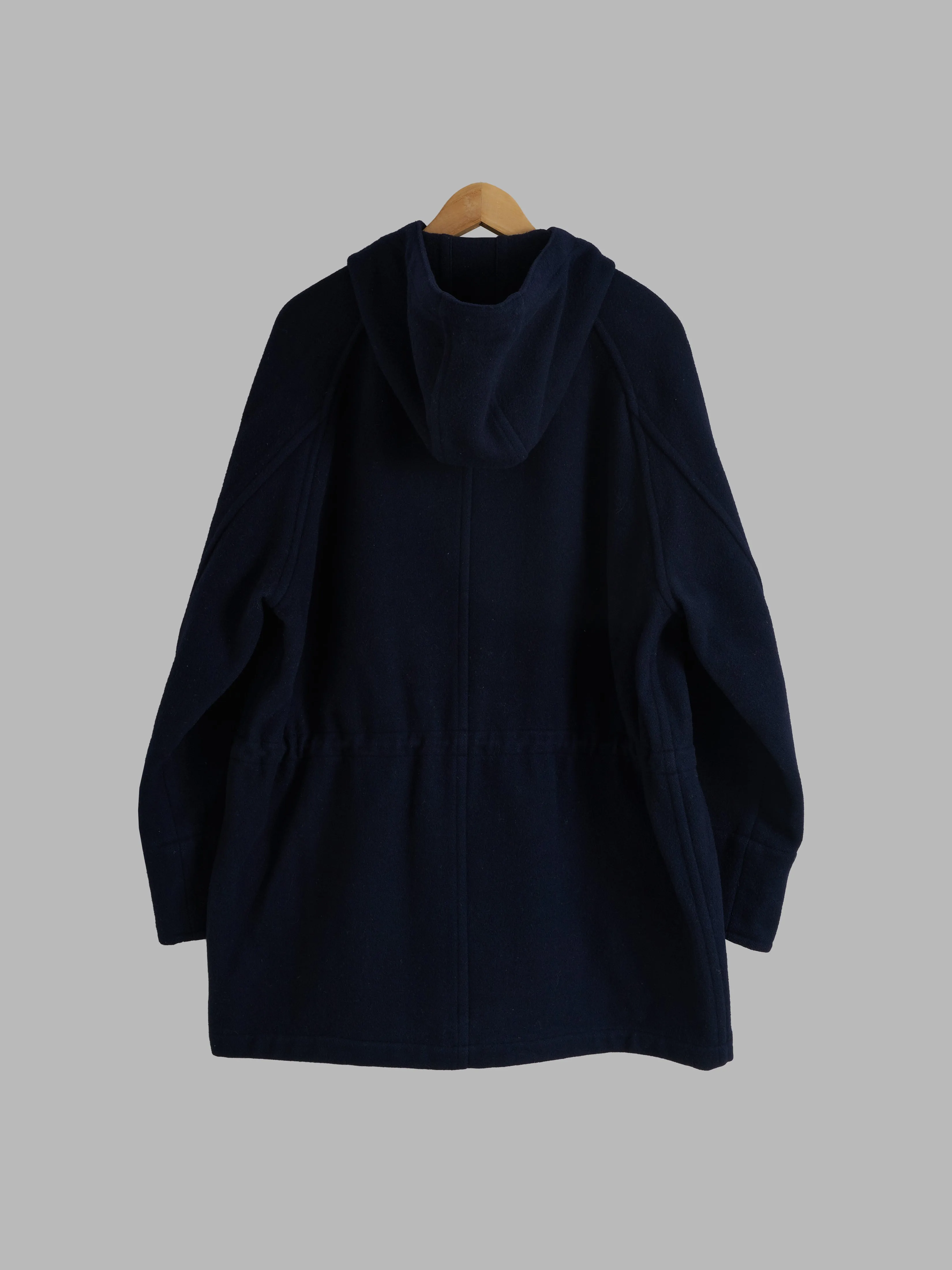 Comme des Garcons Homme 1993 dark navy wool melton hooded parka coat - M