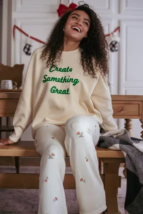 Create Something Great Knit Pullover Sweater- Cream/Green