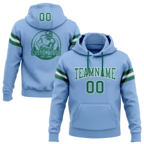 Custom Stitched Light Blue Kelly Green-White Football Pullover Sweatshirt Hoodie