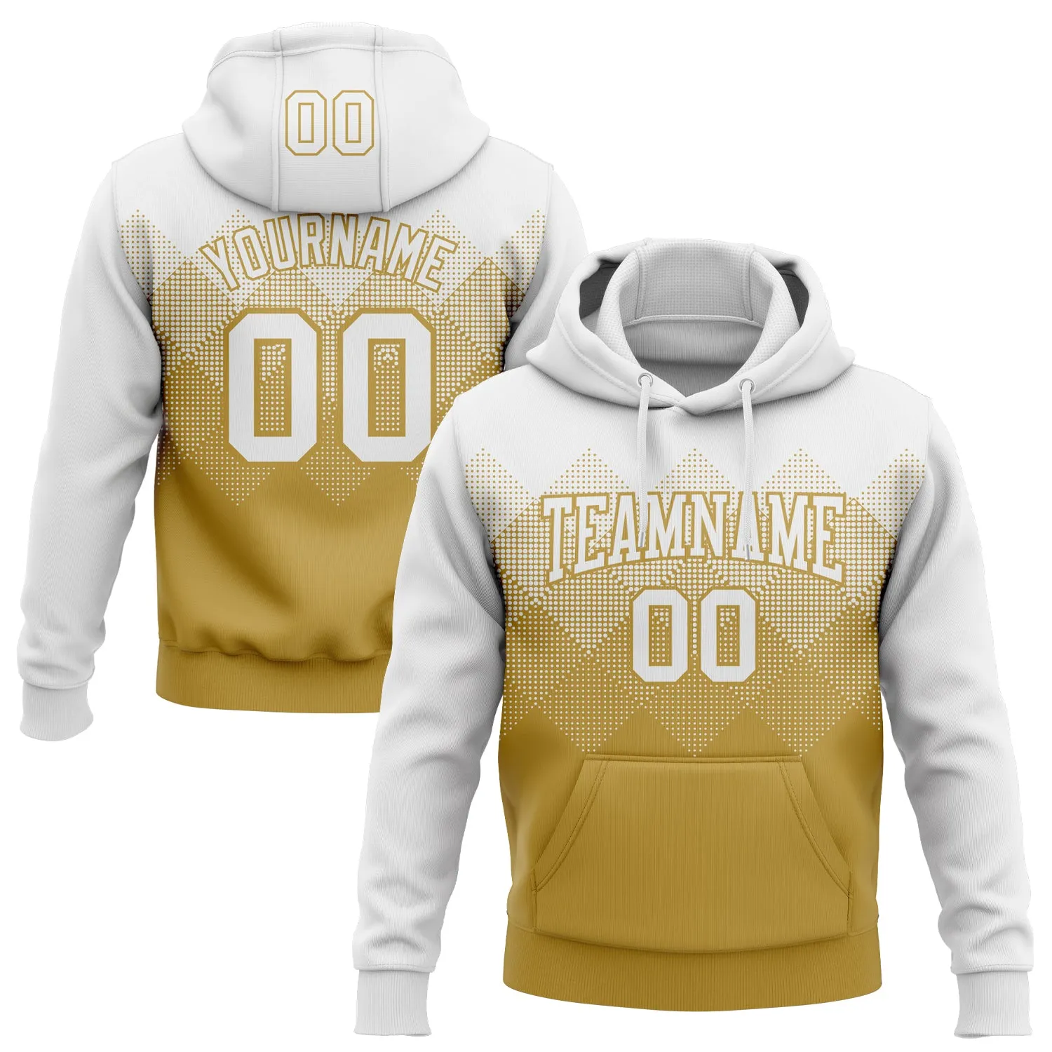 Custom Stitched White Old Gold 3D Pattern Design Gradient Square Shape Sports Pullover Sweatshirt Hoodie