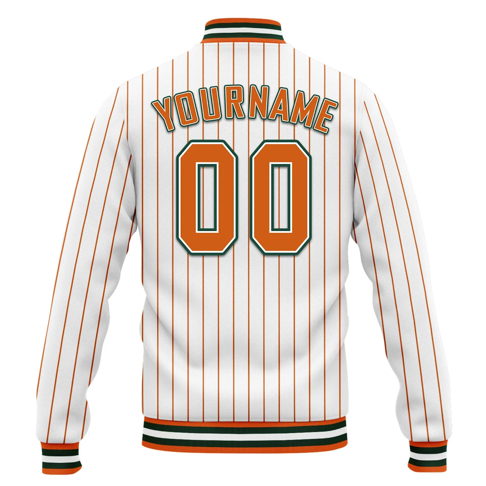 Custom White Orange Stripe Fashion Jacket Bomber Full-Snap Varsity Letterman Personalized Jacket FZ005-D020219-18