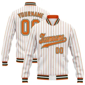 Custom White Orange Stripe Fashion Jacket Bomber Full-Snap Varsity Letterman Personalized Jacket FZ005-D020219-18