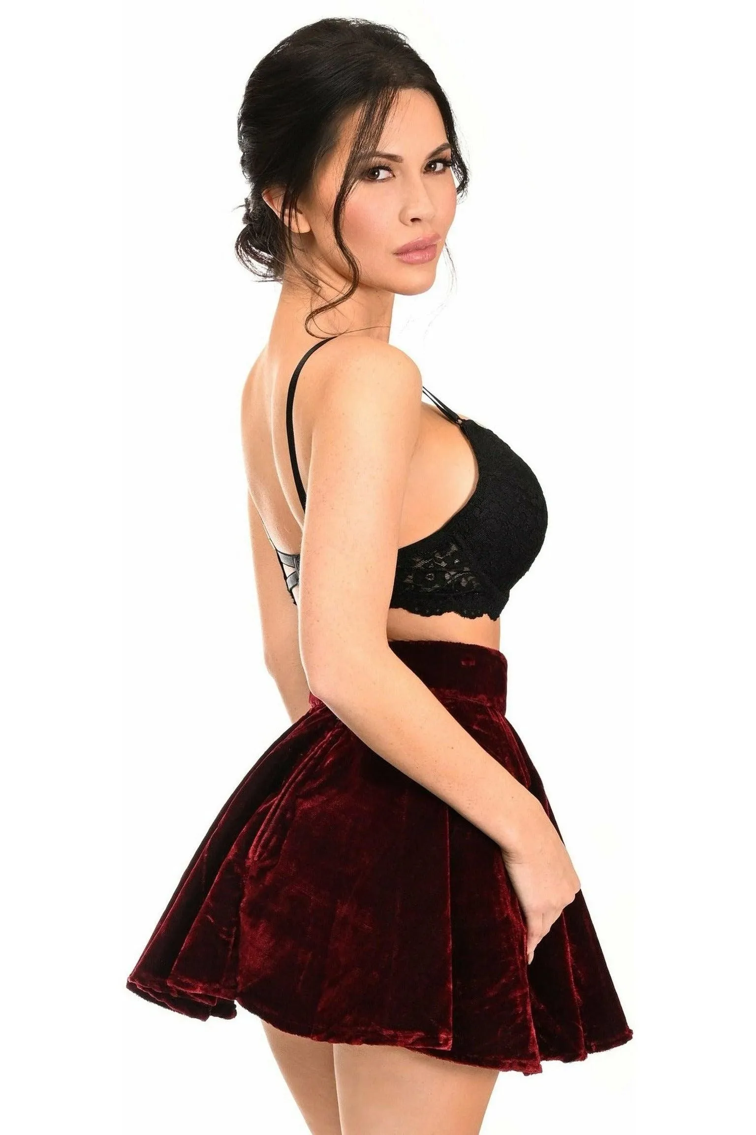 Dark Red Crushed Velvet Skirt