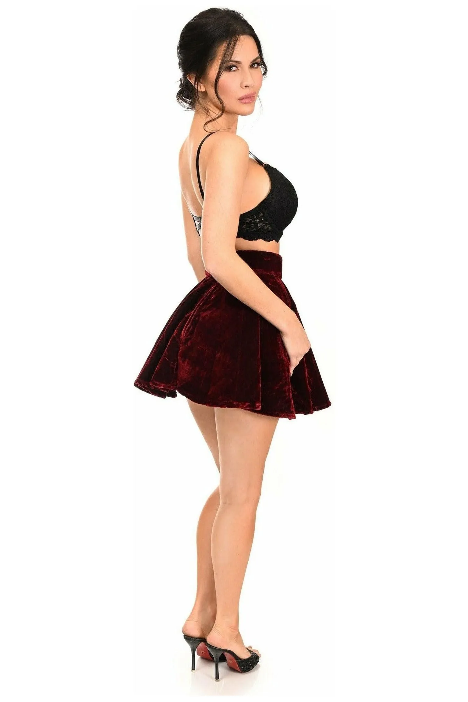 Dark Red Crushed Velvet Skirt