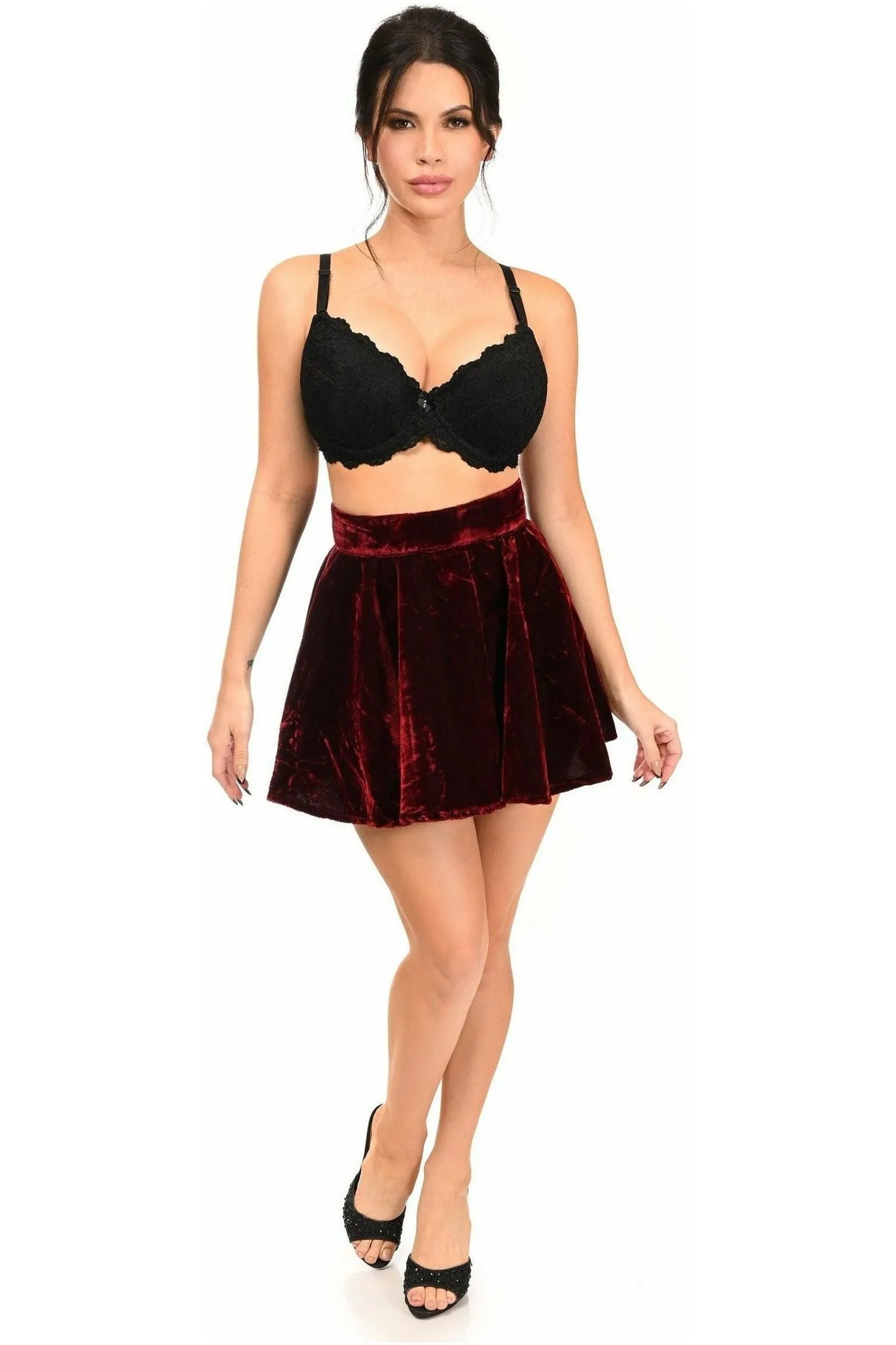 Dark Red Crushed Velvet Skirt