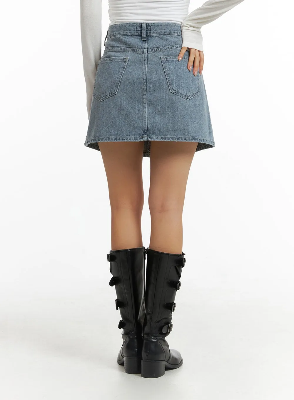 Denim Mid Waist Solid Skirt CJ429