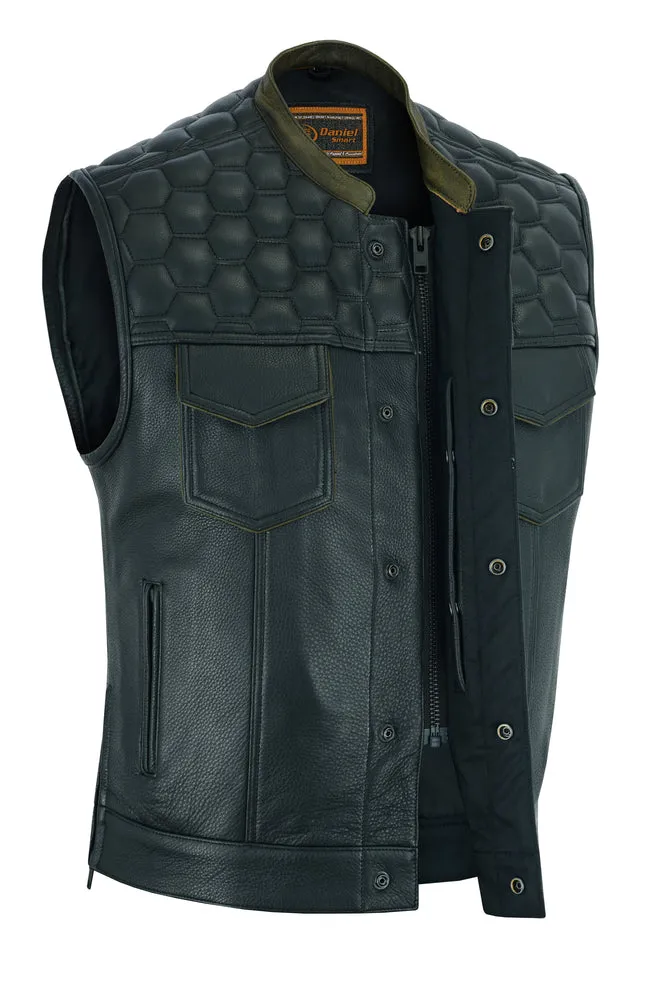 DS199 Men's Whiskey Accent Quilt Top Leather Vest "The Whiskey"