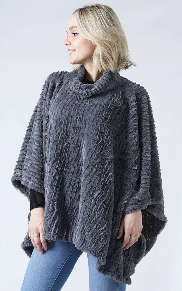 EAP8660 Stripe Pattern Faux Fur Poncho