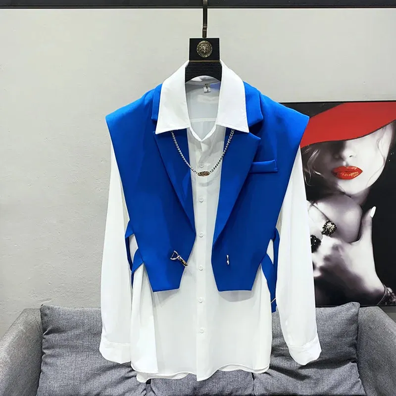 Elegant Solid Collar Side Buckle Vest