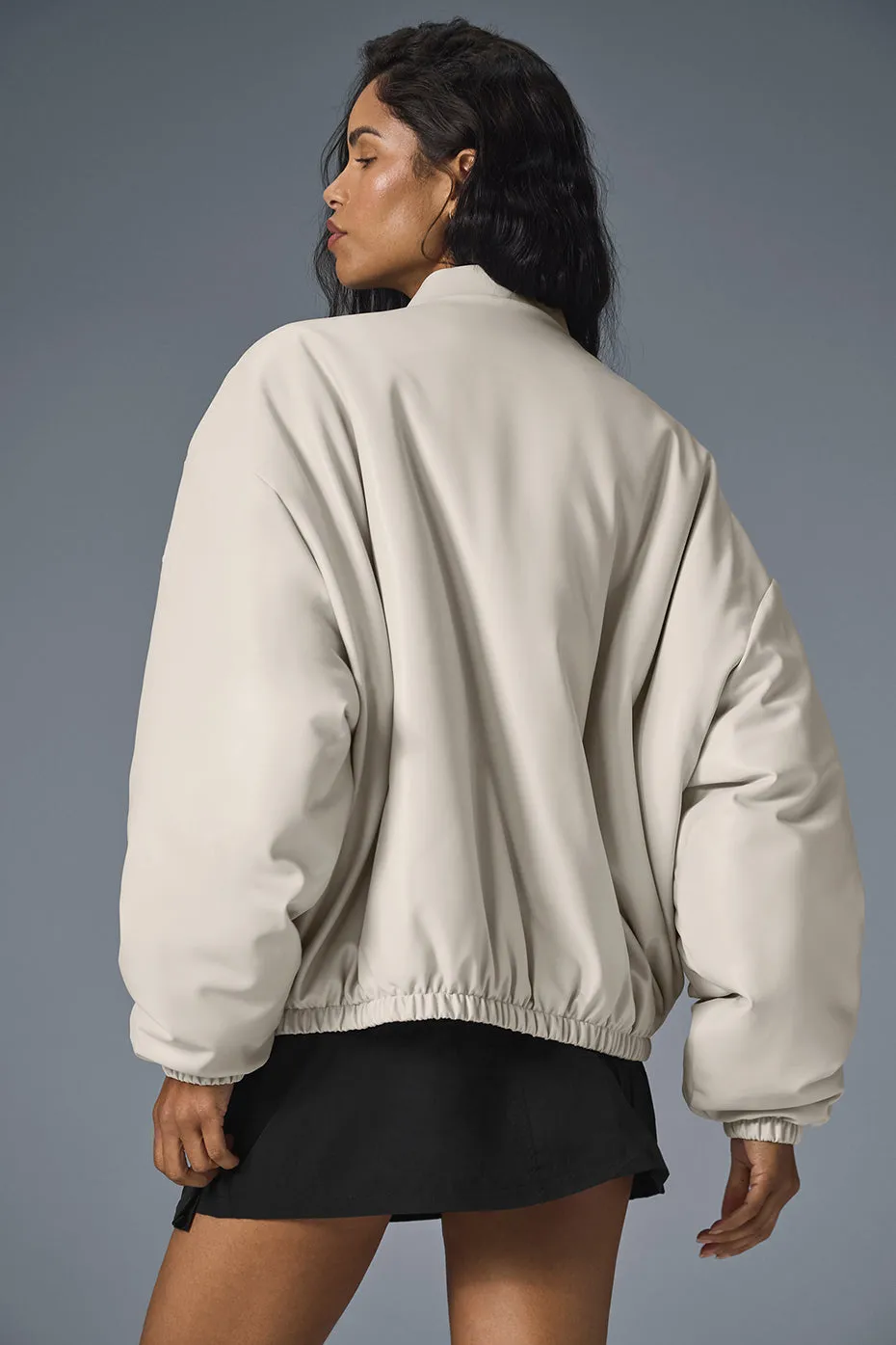 Faux Leather Premier Bomber - Bone