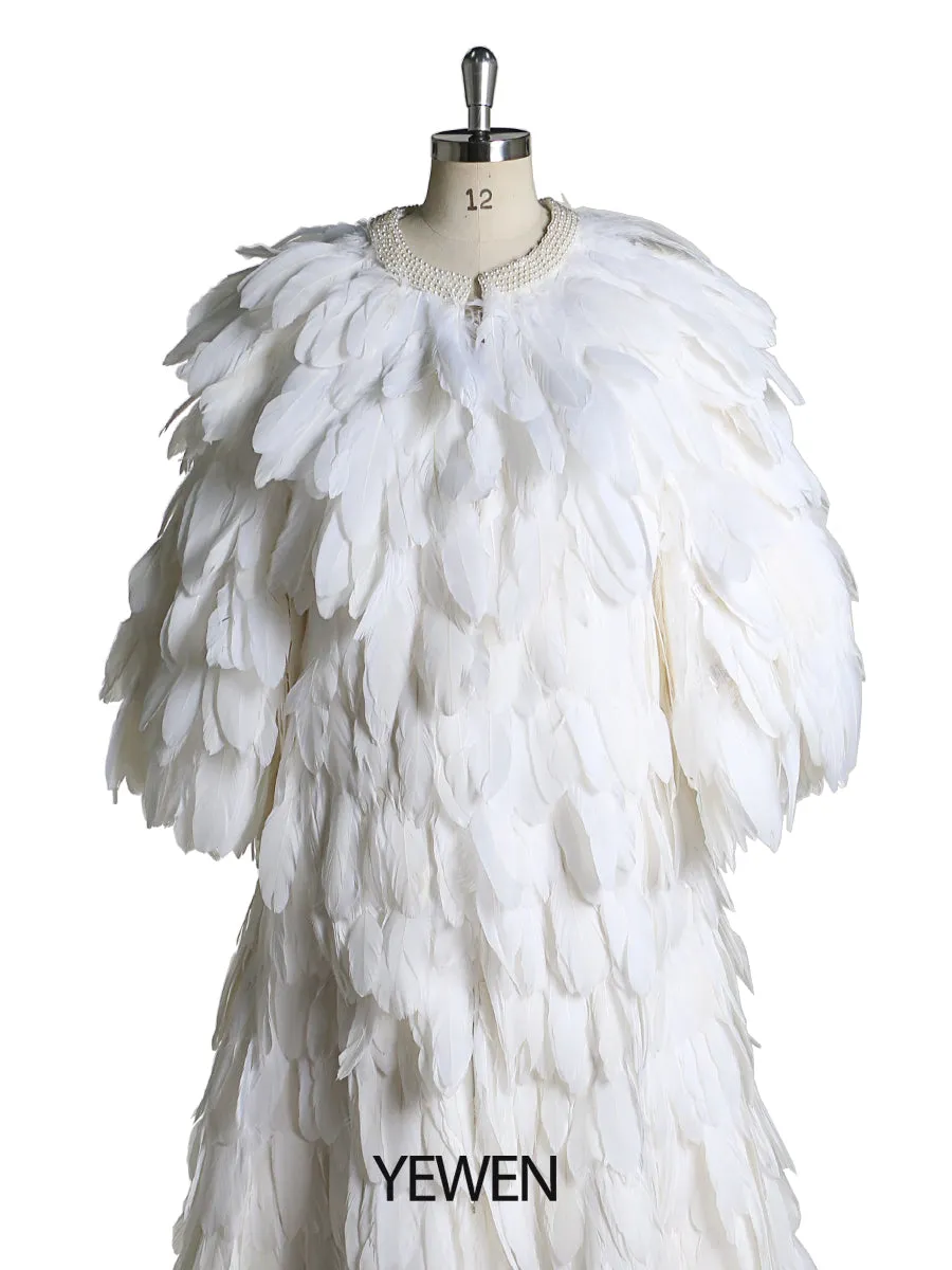 Feathers 60cm Train Wedding Cape Women Maternity Jacket For Photography