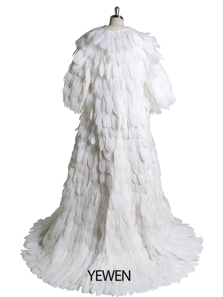 Feathers 60cm Train Wedding Cape Women Maternity Jacket For Photography