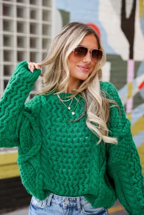 FINAL SALE - Warm Charm Green Cable Knit Sweater