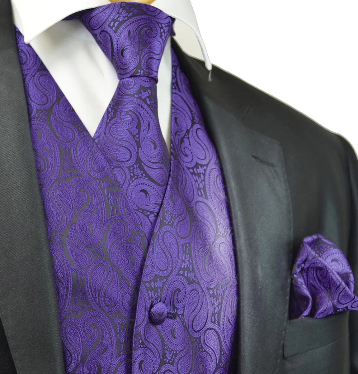 Formal Purple Paisley Tuxedo Vest Set