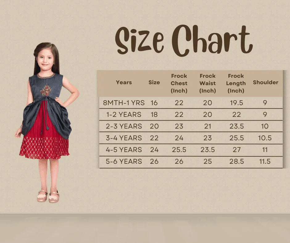 Girls Red & Grey Embroidered Layered Fit & Flare With Jacket Party Wear Frock For Girls