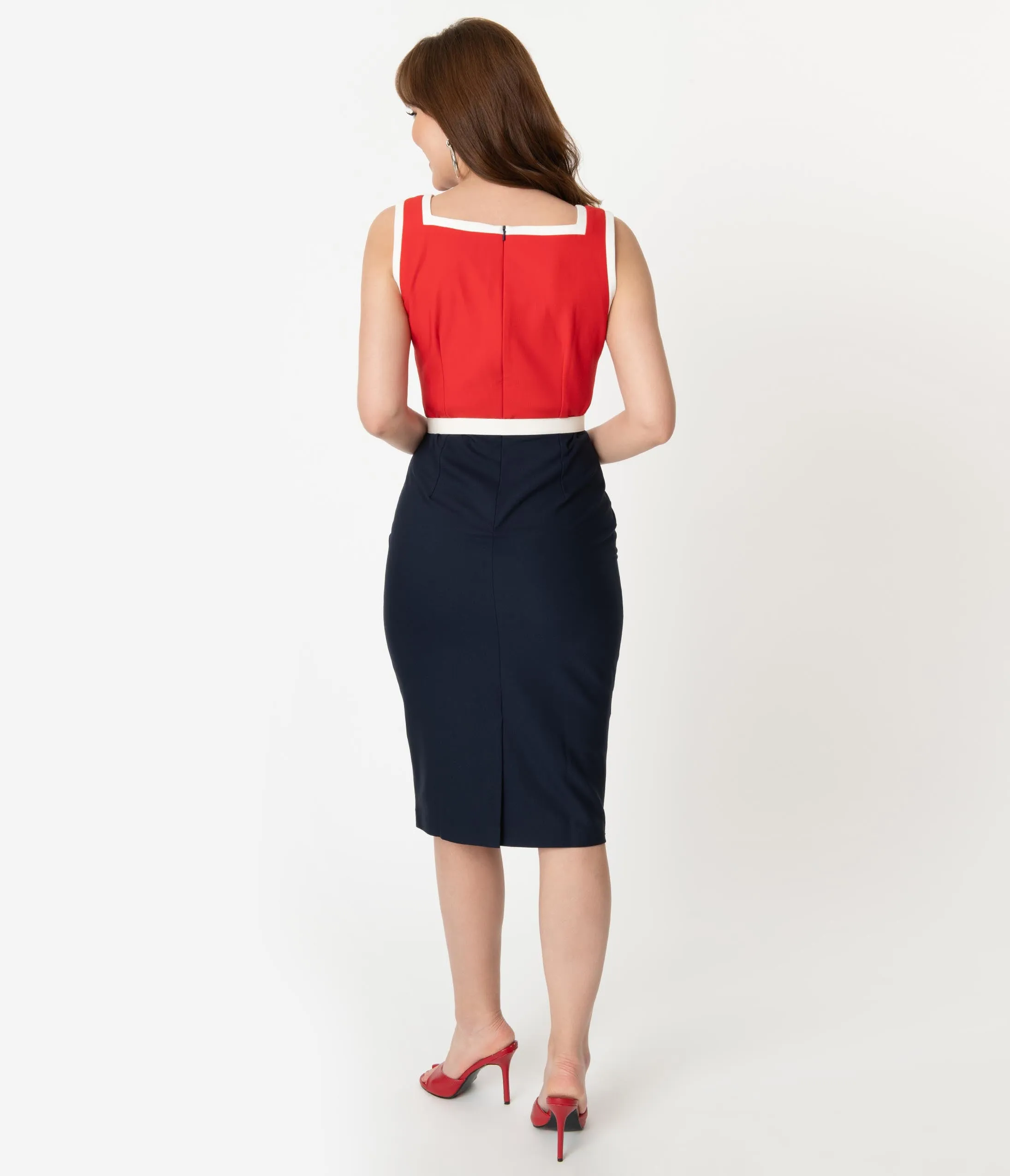 Glamour Bunny 1950s Red & Navy Barbara Pencil Dress