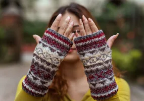 Gray Red Multicolored Woolen Hand Warmers