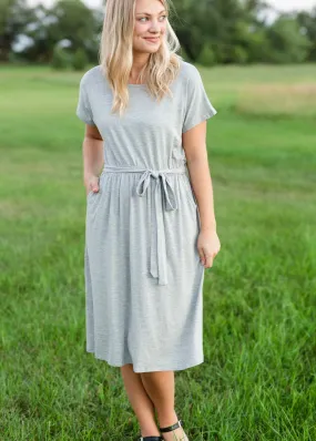 Gray Tie Waist Knit Midi Dress - FINAL SALE