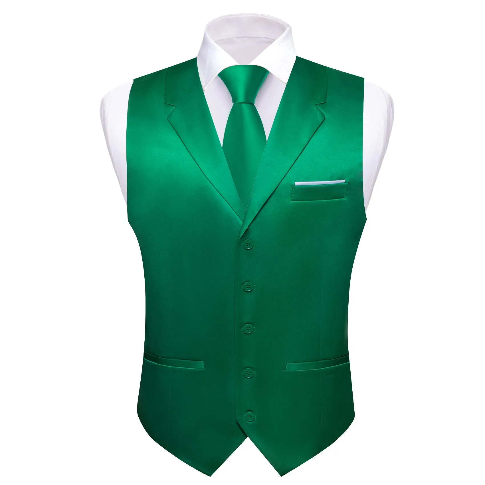 Green Solid Jacquard Men's Collar Vest