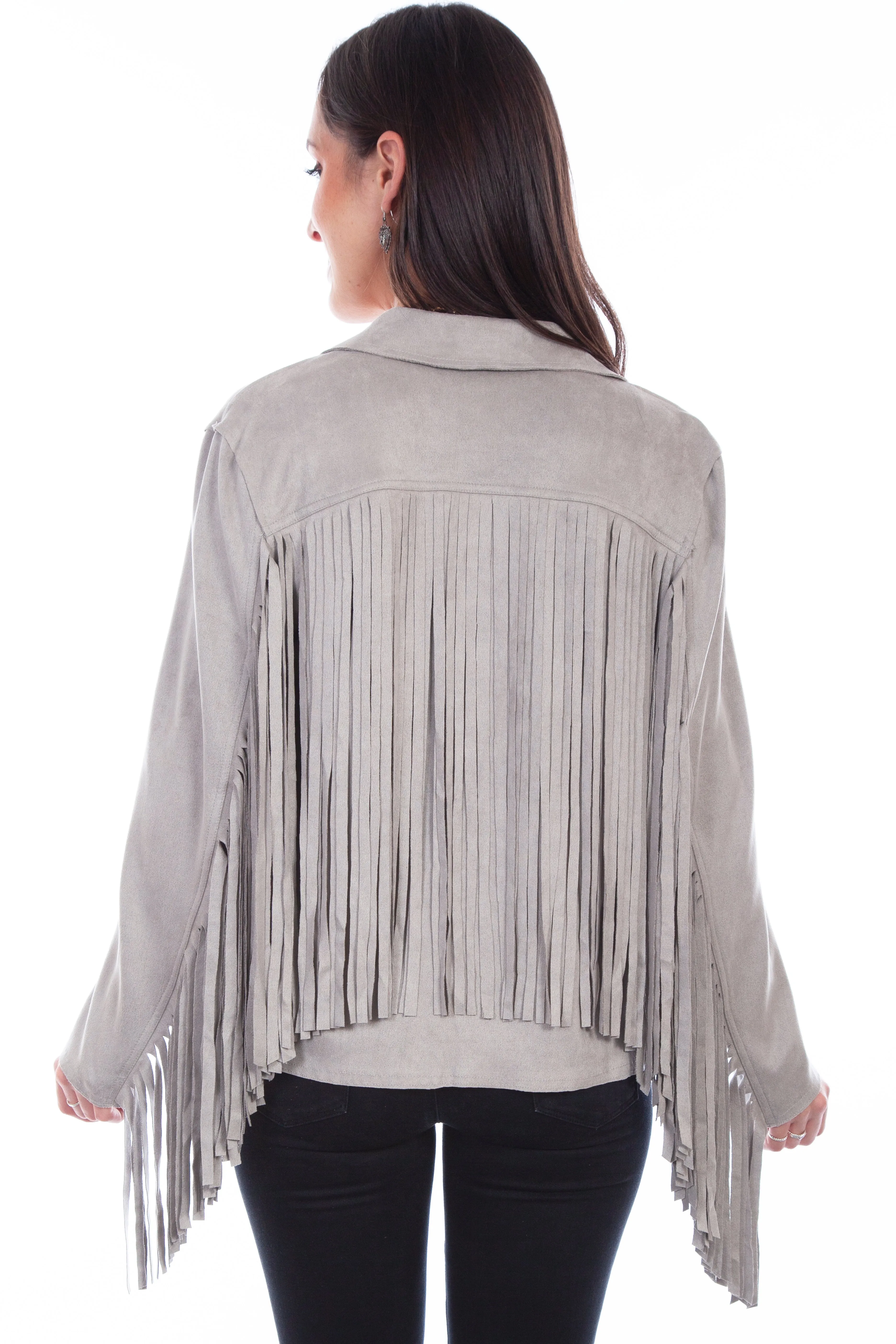 Honey creek light grey ultra suede fringe jacket