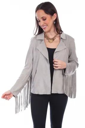 Honey creek light grey ultra suede fringe jacket