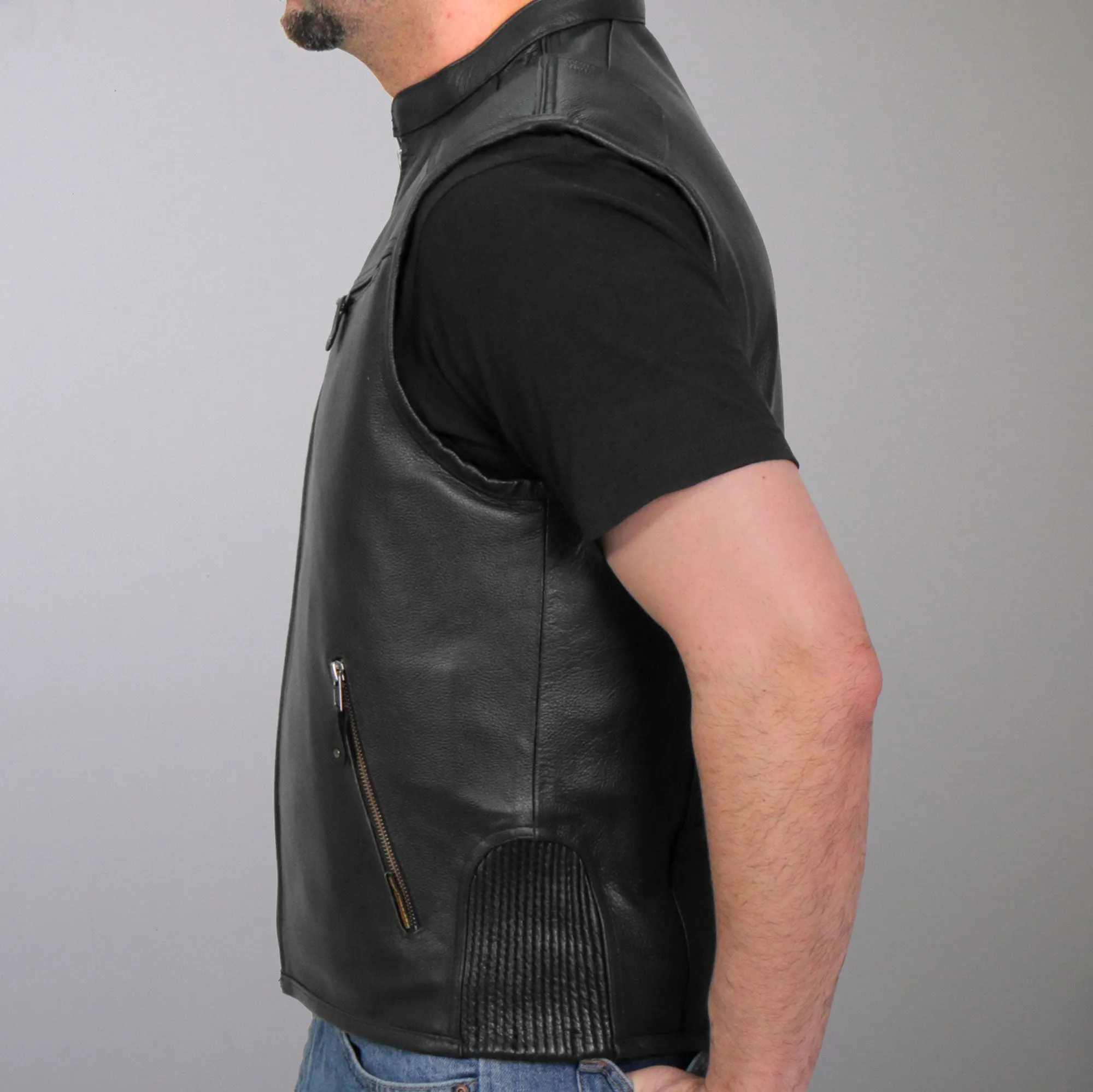 Hot Leathers VSM1037 Men's Black 'Zipper Pockets' Concealed and Carry Leather Vest