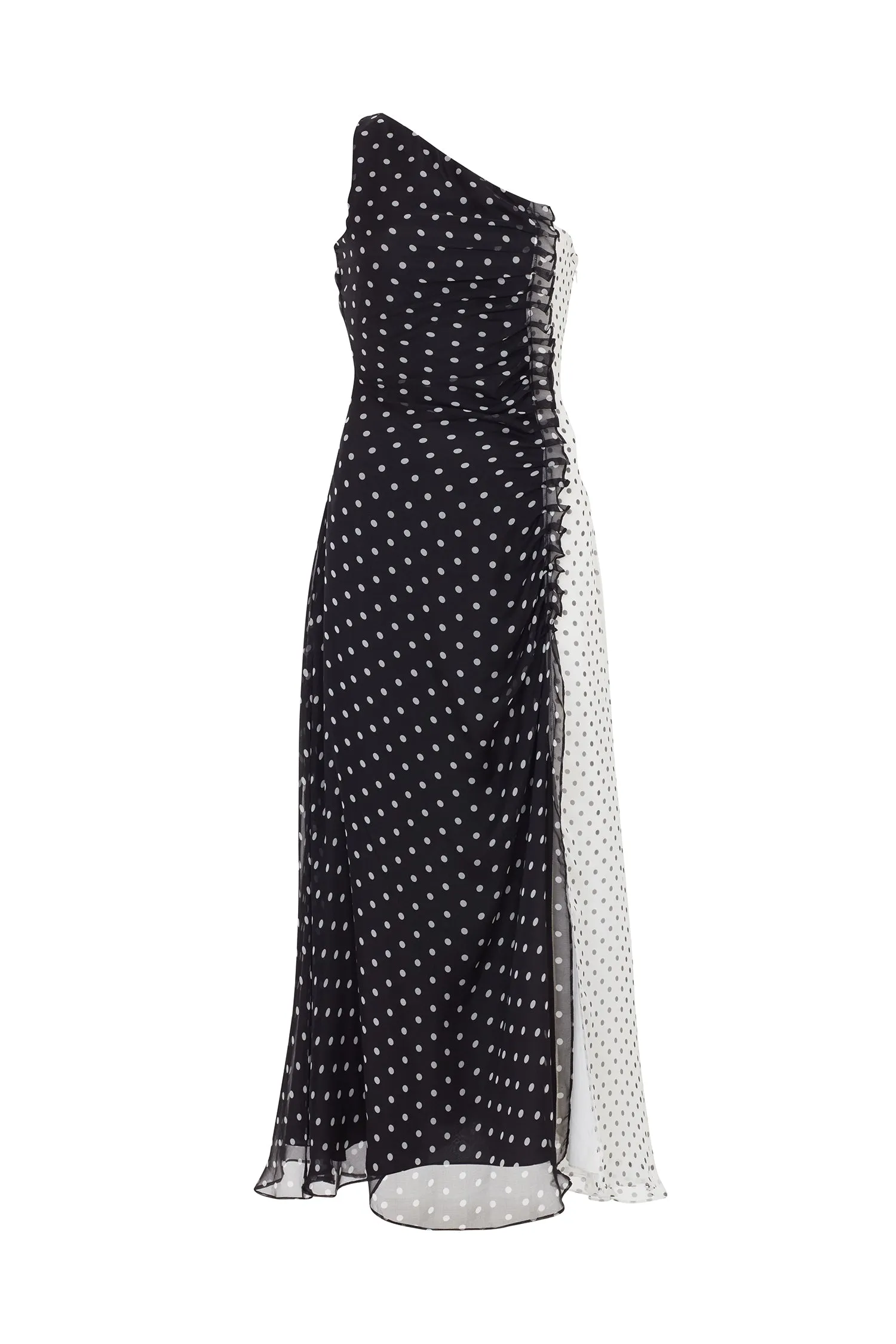 House of Holland One Shoulder Polka Gathered Dress