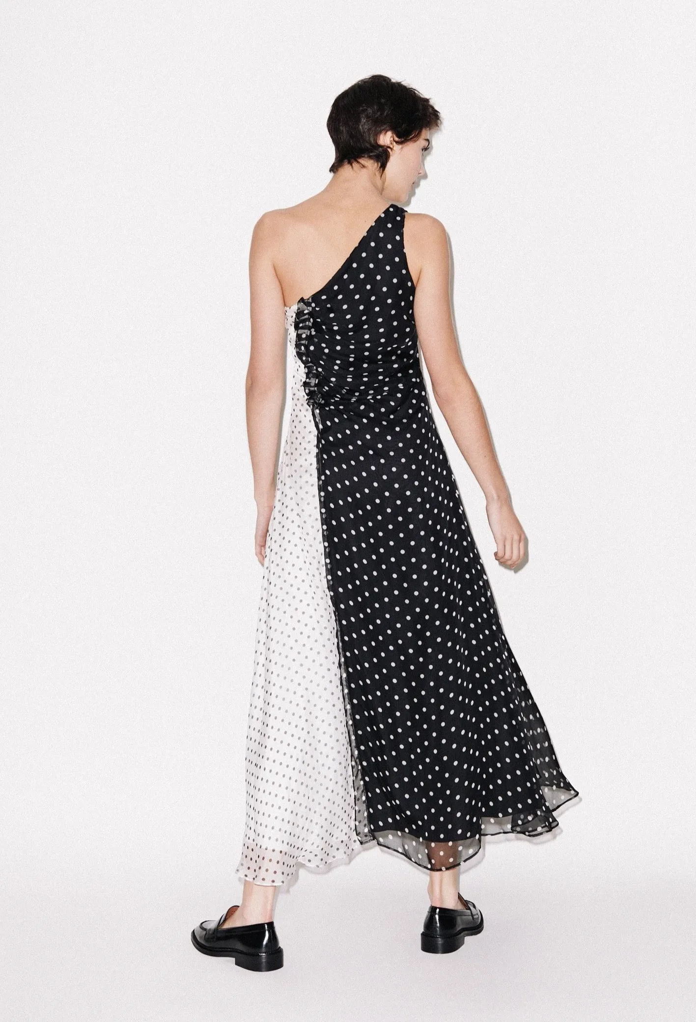 House of Holland One Shoulder Polka Gathered Dress