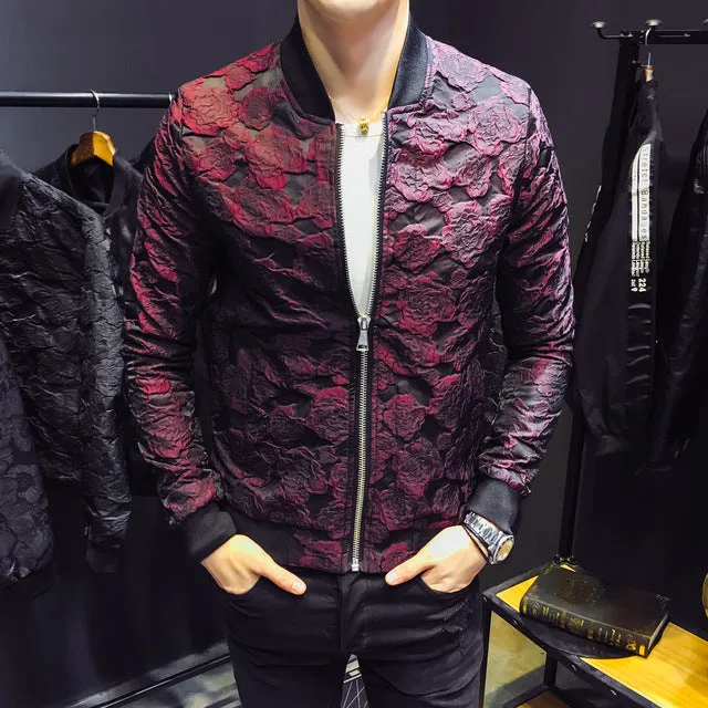 Jacquard Floral Men Slim fit Bomber Jackets