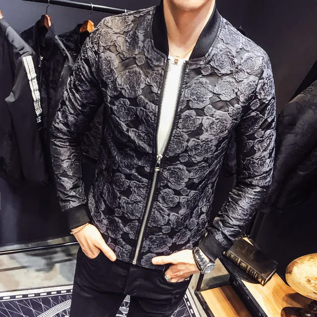 Jacquard Floral Men Slim fit Bomber Jackets