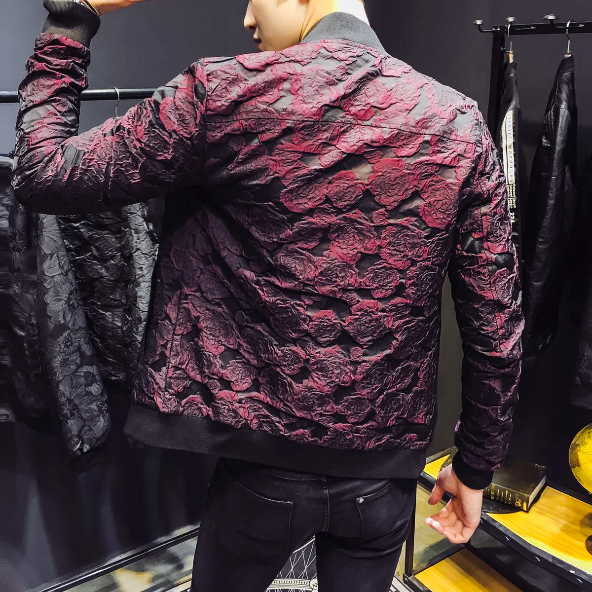 Jacquard Floral Men Slim fit Bomber Jackets