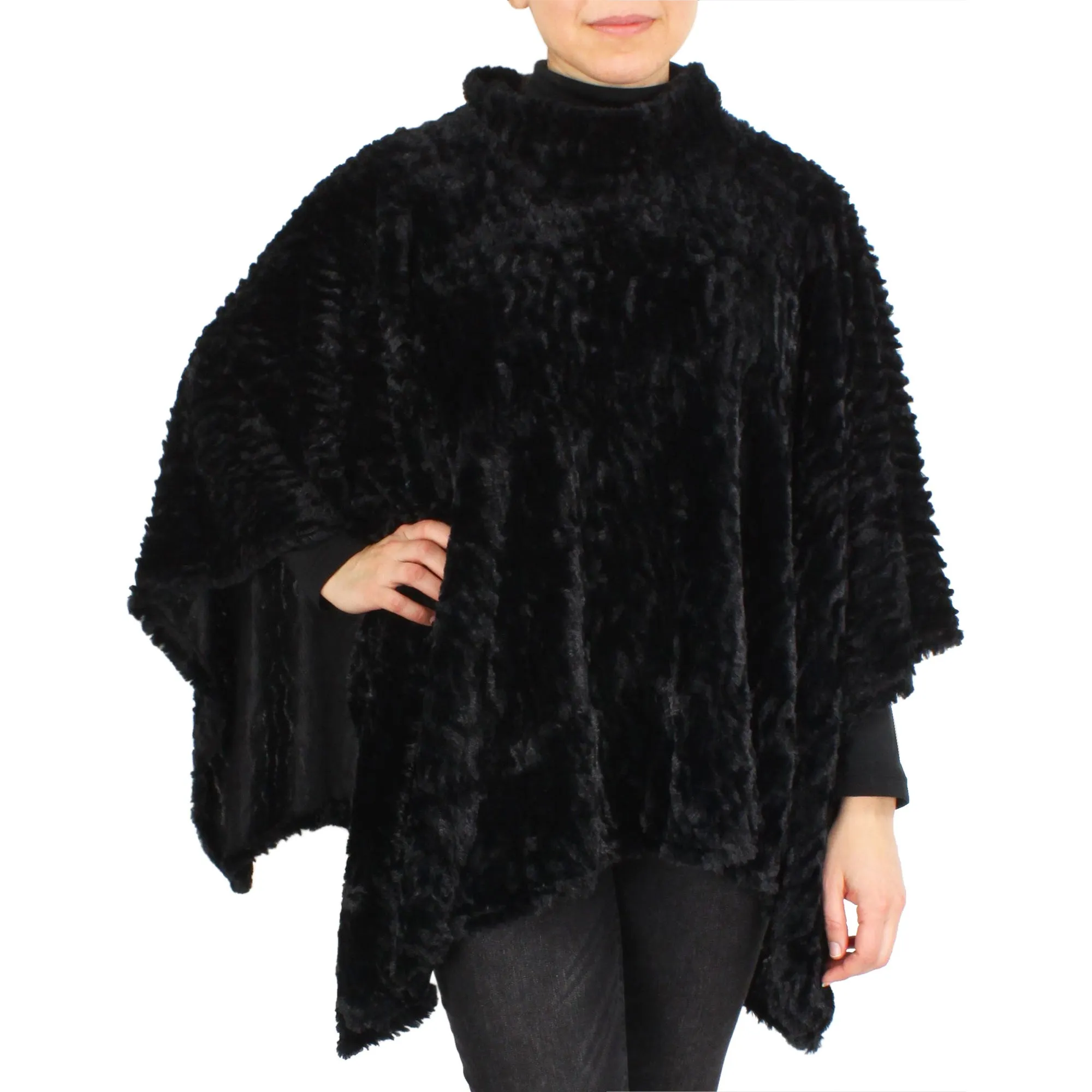 Jane Faux Rabbit Fur Poncho