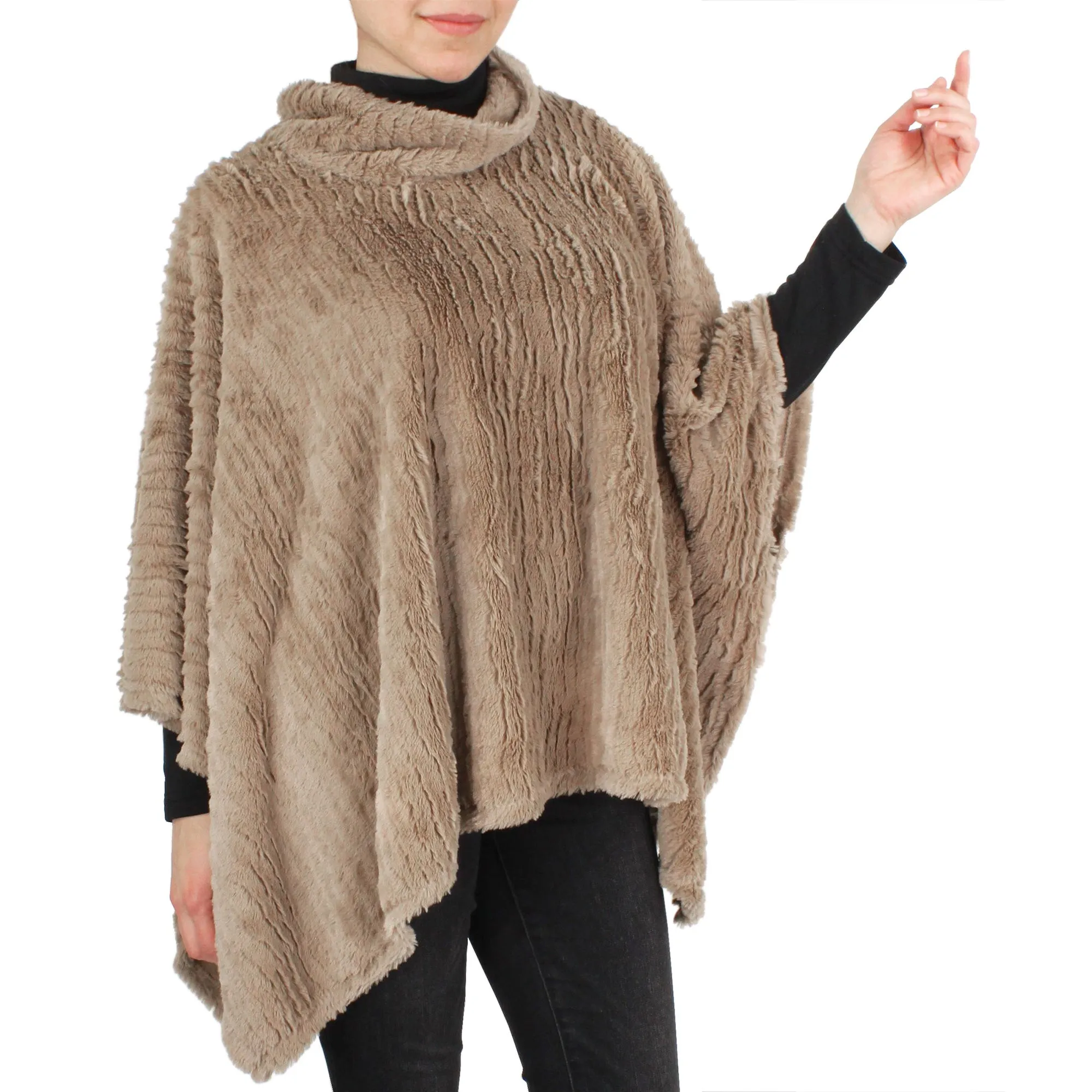 Jane Faux Rabbit Fur Poncho